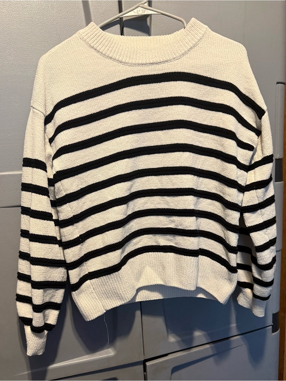 Maurices White and Black Striped Crewneck Sweater